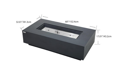 AMS Creations | Madison 60" Bundle Rectangular Natural Gas Outdoor Fire Pit Table | Dark Gray Concrete GFRC | Smooth Texture or Surface | Electronic Ignition | Outside Backyard Fireplace