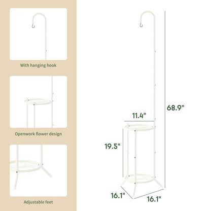 WELUKGUUD 2-Tier Hanging Plant Stand Indoor and Outdoor , Space-Saving Iron Planter Shelves, Multiple Flower Pot Display Holder Shelf with Hanging Hook, Corner Plant Stands (White)