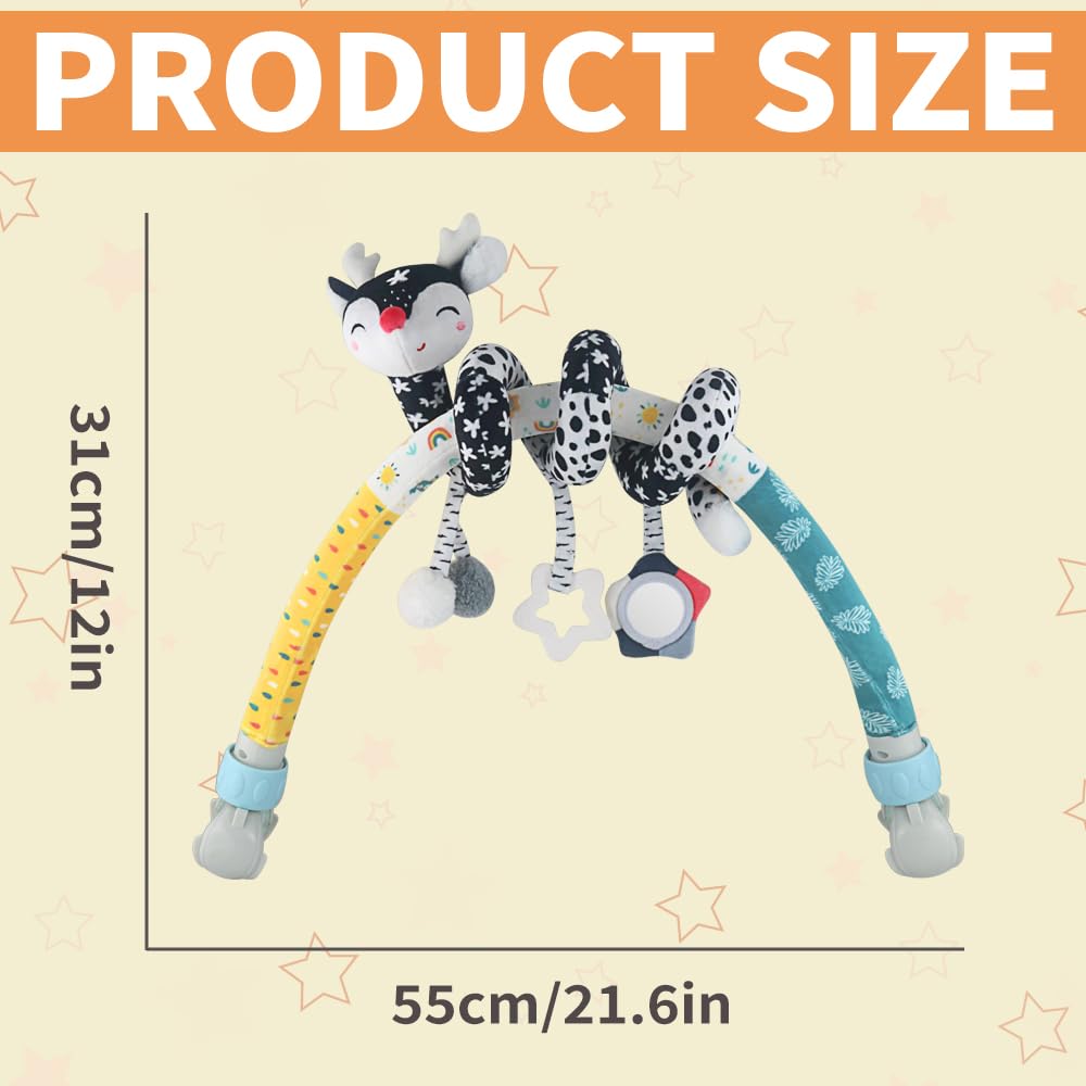 Caterbee Baby Bjorn Bounce Arch Toy bar, Black and White with Stretch & Spiral Hanging Activity Set, Adjustable Clamp for Strollers, Cribs & Car Seats, Includes Rattles, Squeaker & Teether (01)