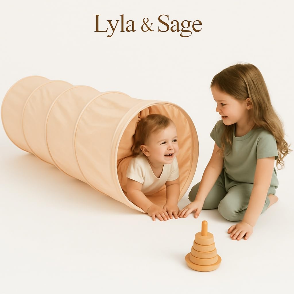 Lyla & Sage Play Co - Kids Play Tunnel - 6ft Pop Up Crawl Tunnel for Toddlers Babies - Collapsible Tunnel Toy Gift for Boy and Girl - Play Tunnel Tent Indoor & Outdoor (Canyon/Peach)