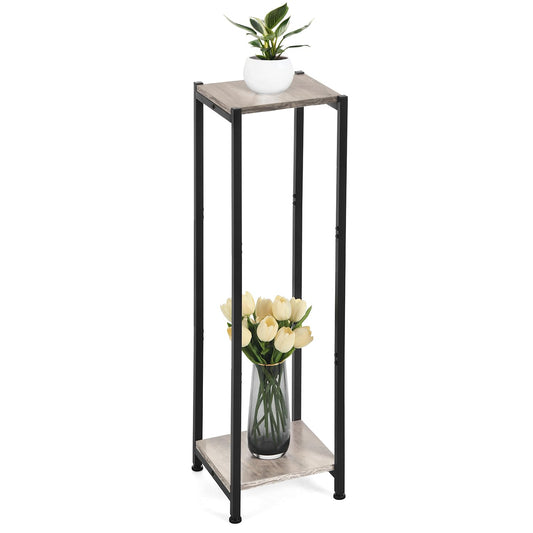 Dipion Extra Tall Plant Stand Indoor,40 Inch Plant Stands,2 Tier Metal Plant Stand with Heavy Duty Wood,Greige and Black