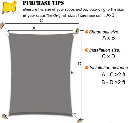 Sun Shade Sail Canopy, Patio Shade Cloth Outdoor Cover - Sunshade Fabric Awning Shelter for Pergola Backyard Garden Carport (Grey, 6' x 8' Rectangle)
