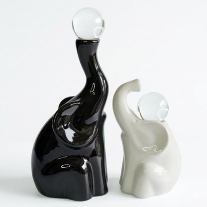 AOBOWEYO Handmade Elephant Gifts for Women, Ceramic Figurines with Crystal Balls, Modern Statues Home/Office Decor, Animal Sculpture for Anniversary/Housewarming/Wedding/Couples (Black & White)