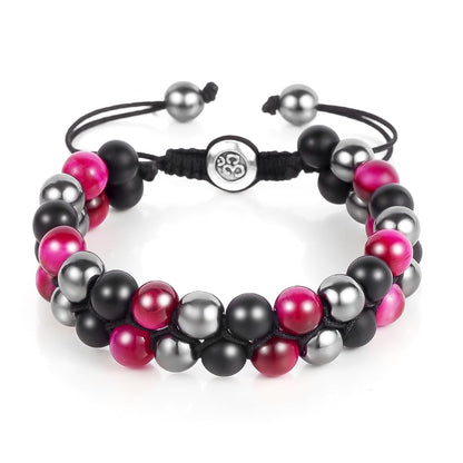 Triple Protection Bracelet - for Protect & Balance - Energy Crystal Bracelets for Men Women - Bring Good Luck & Prosperity - Tiger Eye Hematite & Black Onyx Jewelry Natural Stone Healing Bracelet