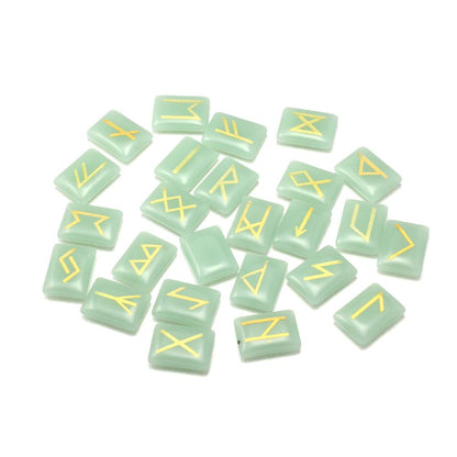 Zotoone Rune Stones Set with Engraved Elder Futhark Alphabet Natural Runes Stones Crystal Meditation Divination Healing Chakra Reiki Green Aventurine (1 Flax Cloth Bag)