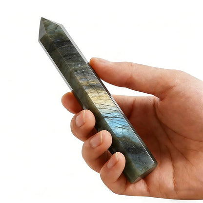 Natural Stone and Crystals Point Wand Reiki Healing Stone Rose Quartz Amethyst Home Decor Mineral Stones Crafts (5.9inch Wand Labradorite)