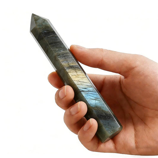 Natural Stone and Crystals Point Wand Reiki Healing Stone Rose Quartz Amethyst Home Decor Mineral Stones Crafts (5.9inch Wand Labradorite)