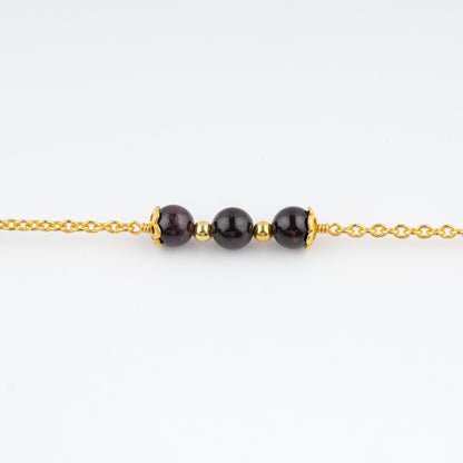 JEWEL OF ROCKS Sleek Stylish GARNET Bracelet, Handmade Craft, Beads Bracelet, Chakra Healing Bracelet, Gemstone Women Jewelry, Hypoallergenic Gold Plated Brass Bracelets 8" inch