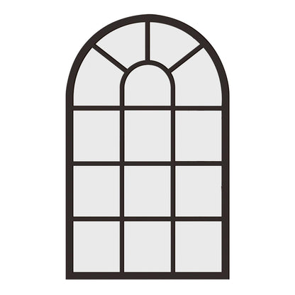 Arched Window Wall Mirror Wall Decorative Mirror Rustic Wood Acrylic Simple Wall Decor Windowpane Arch Mirror for Farmhouse, Black