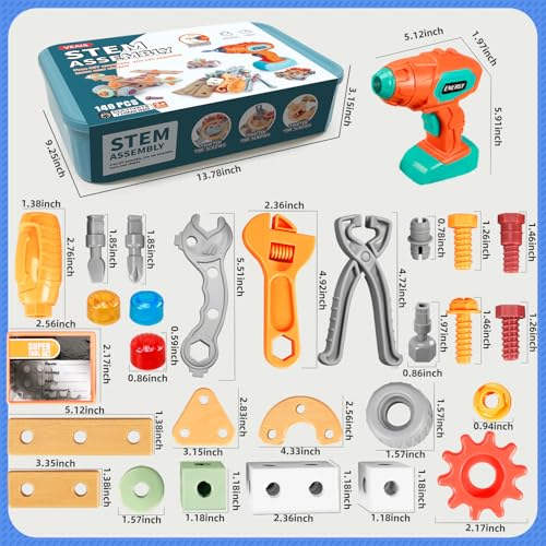 Kids Tool Set with Drill, 148Pcs Toddler Tool Set with Toolbox,STEM Montessori Toys for 3 -5Year Old, Educational Construction Toy, Pretend Play Toys for 3 4 5 6 Year Old Boys, Birthday Gift for Kids