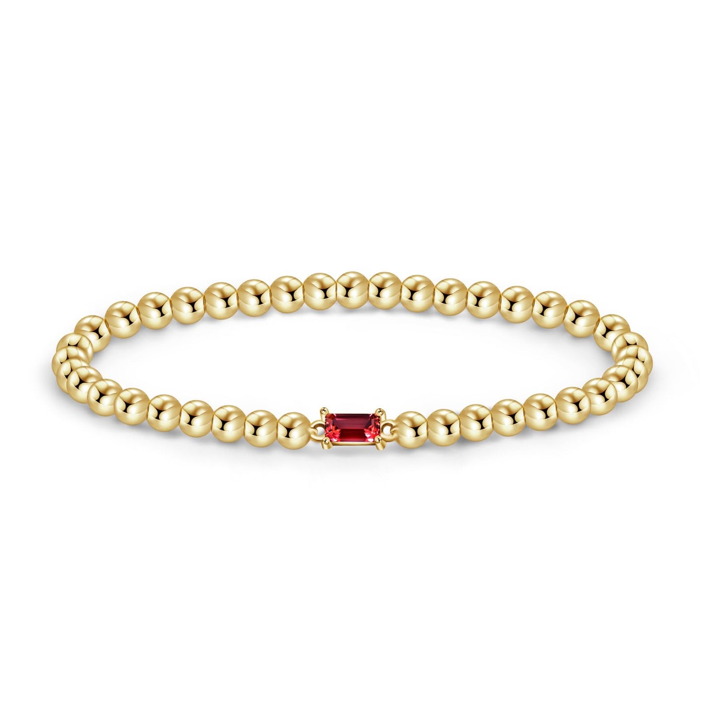 Free bird Ruby Birthstone Bracelet 14K Gold Plated Beaded Bracelets Dainty Stretchable Elastic Beaded Bracelet Stackable Trendy Gold Bracelet for Anniversary Jewelry Gifts
