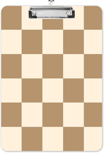 Fashion A4 Clipboard, Standard Letter Size 9" x 12.5", Decorative Wooden Clipboard with Low Profile Metal Clip for Office, School, Teachers, and Students, Coffee Checkered