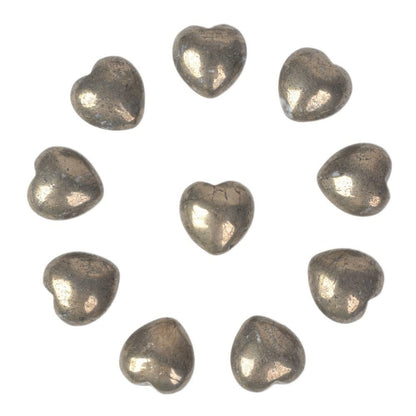 Natural Pyrite Gemstone Healing Crystal 0.8" Mini Puffy Heart Pocket Stone Iron Gift Box (Pack of 10)