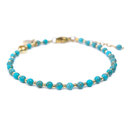 Morchic 3mm Blue Turquoise Natural Gemstone Beaded Bracelet for Women, Dainty Tiny Charm Jewelry, Adjustable 7.1-8.6", Ideal Birthday Holiday Gift