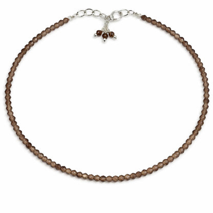 Gempires Smoky Quartz Bracelet for Women | Handmade Dainty Gemstone Beaded Bracelet 2.5 mm | Adjustable Silver Plated Minimalist Jewelry | Lightweight Everyday Bracelet | Elegant Gift for Her