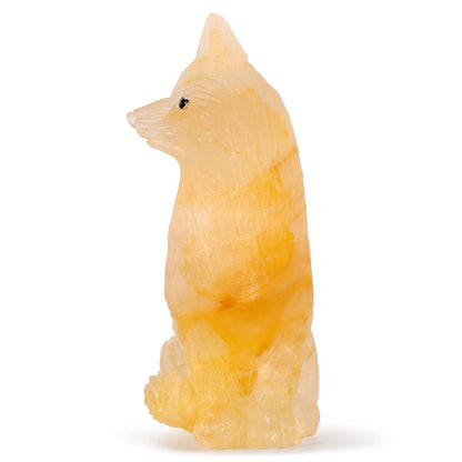 SMQ 2.4" Citrine Crystal Fox Statues and Figurines,Carved Gemstone Fox Animal Carvings Collectible Healing Crystal Stones Sculpture for Home Garden Decor