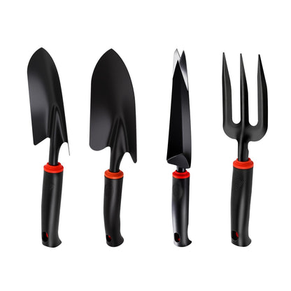 Vinid 4-Piece Heavy-Duty Garden Tool Set, Wide & Narrow Trowel, Root Remover, 3-Tine Cultivator, Hand Rake with Soft Rubber Non-Slip Handle, Idea Gift for Women, Mother