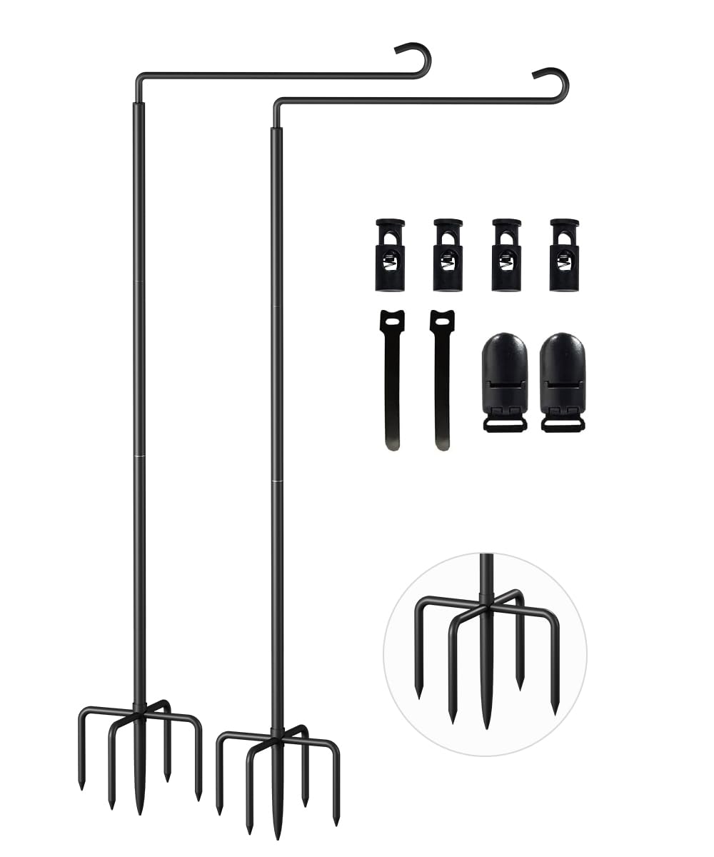 Waaliji Garden Flag Holder Stand for Outside 12x18, Outdoor Heavy-Duty Metal Yard Flagpole Stake Hanger with 5 Spikes Base for Banners Decor Decoration, 2 Pcs