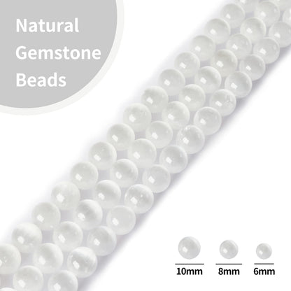35pcs 10mm Natural White Cat Eye Beads Gemstone Beads Round Loose Beads for Jewelry Making