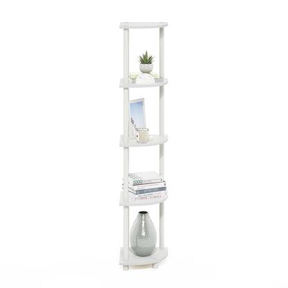Furinno Turn-N-Tube Corner Shelf, 5-Tier Corner Bookshelf, Open Storage Shelves, for Organization and Storage, Living Room, Home Office, Garage, Bedroom, White
