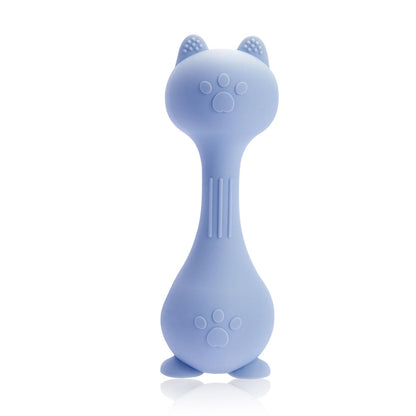 Baby Rattle Teething Toys Cat Silicone Teether Rattles for Baby 0-12 Months Food Grade Silicone (Blue)
