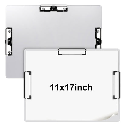 Tenceur 2 Pcs 11x17 Aluminum Clipboard Three Clip Tough Extra Large Clipboard 11x17 Drawing Metal Clipping Board for Office Artists Professionals Workshop Supplies