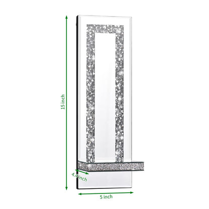 Aeveco Crystal Crush Diamond Mirrored Candle Sconces, Silver Wall Candle Holder Set of 2, Wall Decorations for Living Room，Dining Room (Rectangle Stripe (Style 4))
