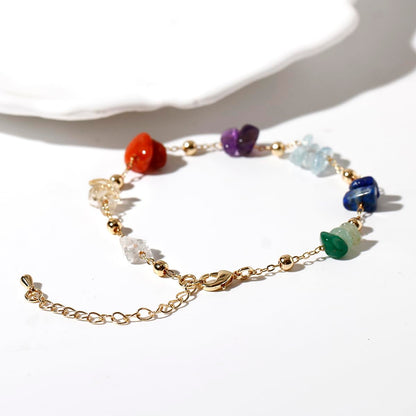Jewever Chip Tumbled gems Bracelets for Women Copper Plated 14k Gold Chain Healing Crystals and Gemstones Bracelet Birthday Stone Gifts (Chakra)