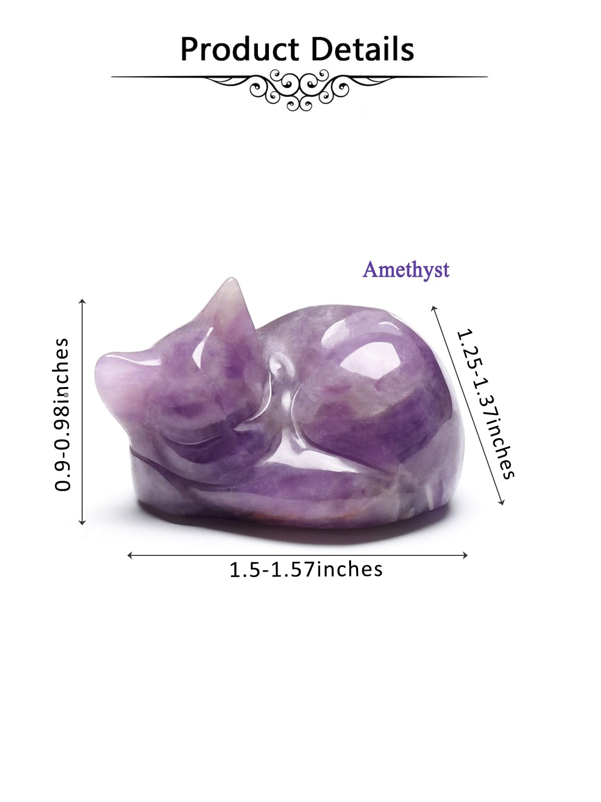 Jovivi Amethyst Sleeping Cat Crystal Figurine, 1.6" Natural Stone Polished Carved Gemstone Lucky Kitten Statue Sculpture for Home Office Desk Decor, Gifts for Women and Cat Lovers
