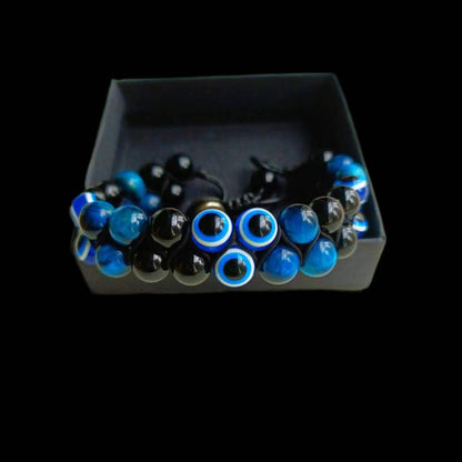 Evil Eye Bracelets for Men Women - Triple Protection Bracelet - Tiger Eye and Black Obsidian Chakra Energy Healing Bracelet - 8mm Beads Good Luck Prosperity and Happiness Crystal Jewelry Stone