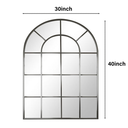Riskioir 30"×40" Windowpane Arched Wall Mirror, Grid-Designed Decorative Farmhouse Wall Mounted Mirror with Metal Frame Hanging Leaning for Entryway, Living Room, Home Decor, Black