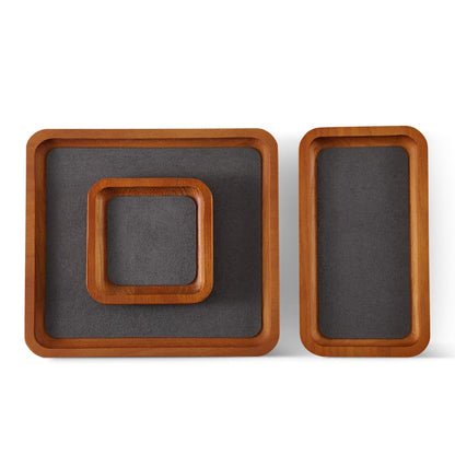 YUQIN Wooden Jewelry Display Tray Rounded Rectangle Ring Showcase Stackable Elegant Bracelet Watch Jewelry Organizer for Personal Use and Commerce (Gray, Large-W 7'' x H 0.6'' x L 7.9'')