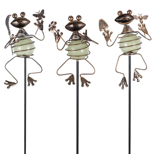 SATHGA 3 Pack Decorative Garden Stakes,Frog Waterproof Metal Spring Decor,Outdoor Decorations Yard Art Garden Stakes for Patio Yard Porch Decor