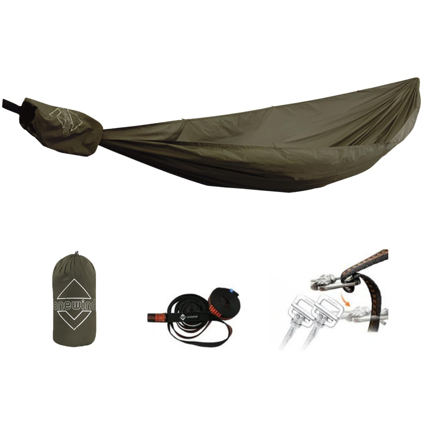 Onewind 11ft Ultralight Camping Hammock, Portable Hammock, 40D 1.7oz Nylon Ripstop with 2 * 12Ft Tree Straps for Camping Hiking Backpacking, 11' x 55" OD Green