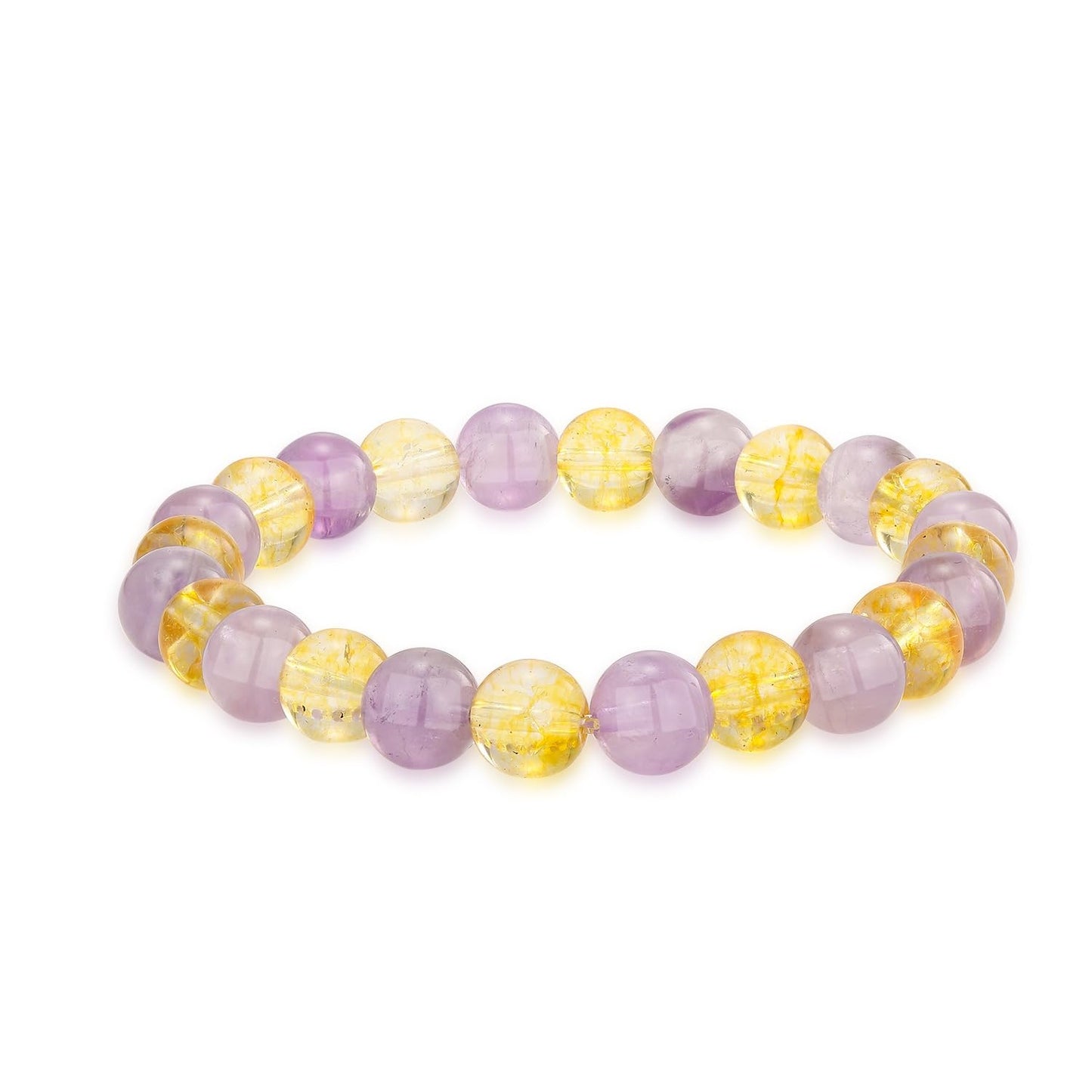 Crystal Vibe Citrine and Amethyst Crystal Bracelet for Birthday - 8mm Beaded Bracelet for Spirituality and Success - Healing Chakra Gifts for Women - Elastic Adjustable Size