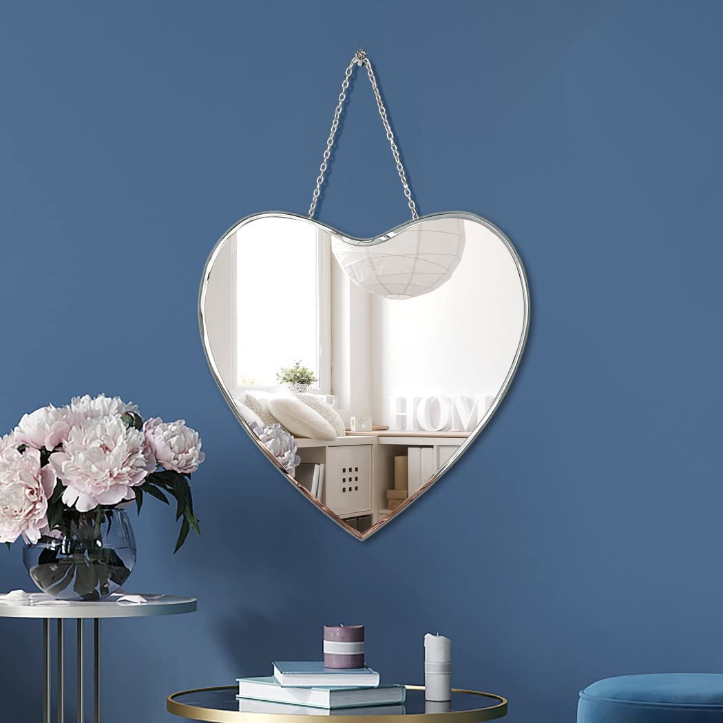 QMDECOR Heart Shaped Mirror with Iron Chain for Wall Decor 12x12 inch Wall Hang Real Glass Frameless Decorative Mirror Glam