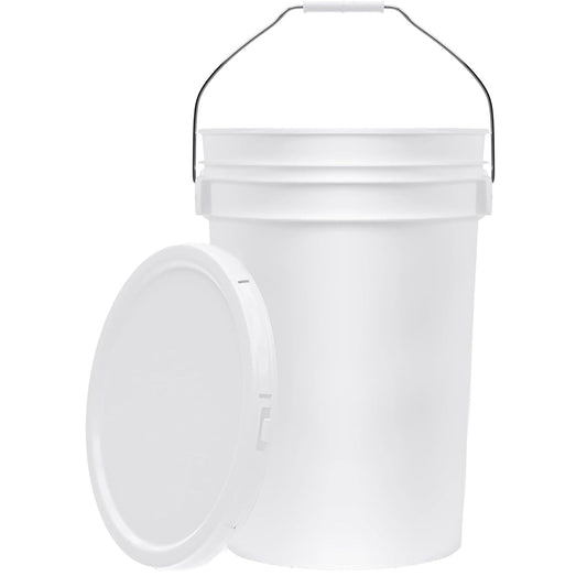 6.5-Gallon White Bucket Pail Container with Lid | Food Grade | Heavy-Duty 90MIL Extra Durable | Metal Handles with Plastic Grip for Easy Carrying | Multi-Use | Easy Stack and Store | BPA Free - 1 Pack
