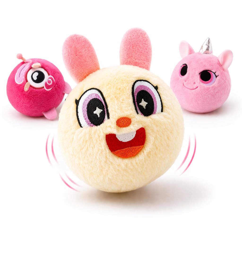 PlayZap Bouncy Balls 3" Big with Stuffed Animal 3 Pack - Soft Balls for Toddlers & Babies Plush Cover BPA-Free, Sensory Toys - Cute Bunny Shark Unicorn Design Ideal Gifts for Boys Girls