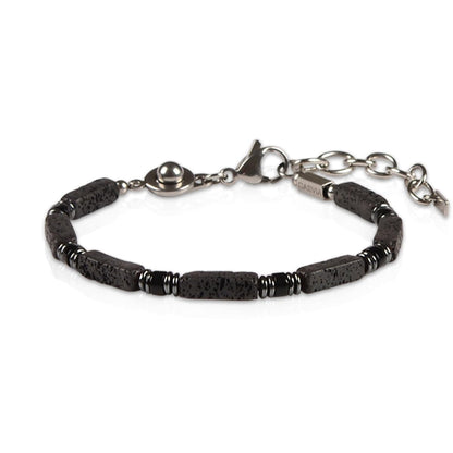 Casvia Handmade Obsidian Hematite Bracelet for Men, Stainless Steel Beaded Bracelet, Adjustable & Easy Wear, Chakra Protection Jewelry Gift for Father, Boyfriend, Husband