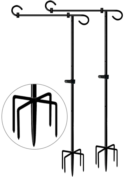 Koutemie 49 Inch Extra Tall Garden Flag Stand Holder Pole with 5 Prong Bases for 12 x 18 Outside Fall Yard Flags Décor, Matte Black & 2 Packs