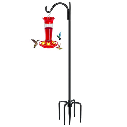 FEED GARDEN Adjustable Outdoor Shepherd Hook Bird Feeder Pole with 5 Prongs Base, 60 Inch Tall 5/8 Inch Thick, Heavy Duty Shepard Hook Stand for Hanging Bird Feeders, Plant Baskets, Black (1 Pack)