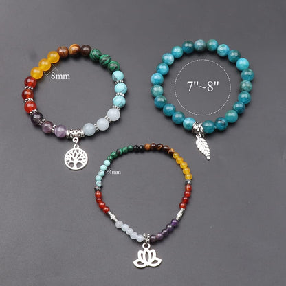 UEUC Natural Gemstone Chakra Bracelets for Women, Multilayer Tree of Life Lotus Crystal Healing Stone Bracelet Sets, Yoga Meditation Reiki Relax Bracelets for Stress Relief(#117)