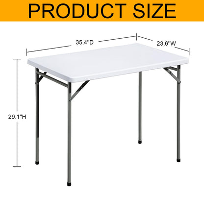 FROASISPRO Folding Table 3ft Rectangular All-Occasion Plastic Folding Event Table for Indoor and Outdoor, Portable Desk, Camping, Durable and Stable, HDPE and Steel, Wide Application, White