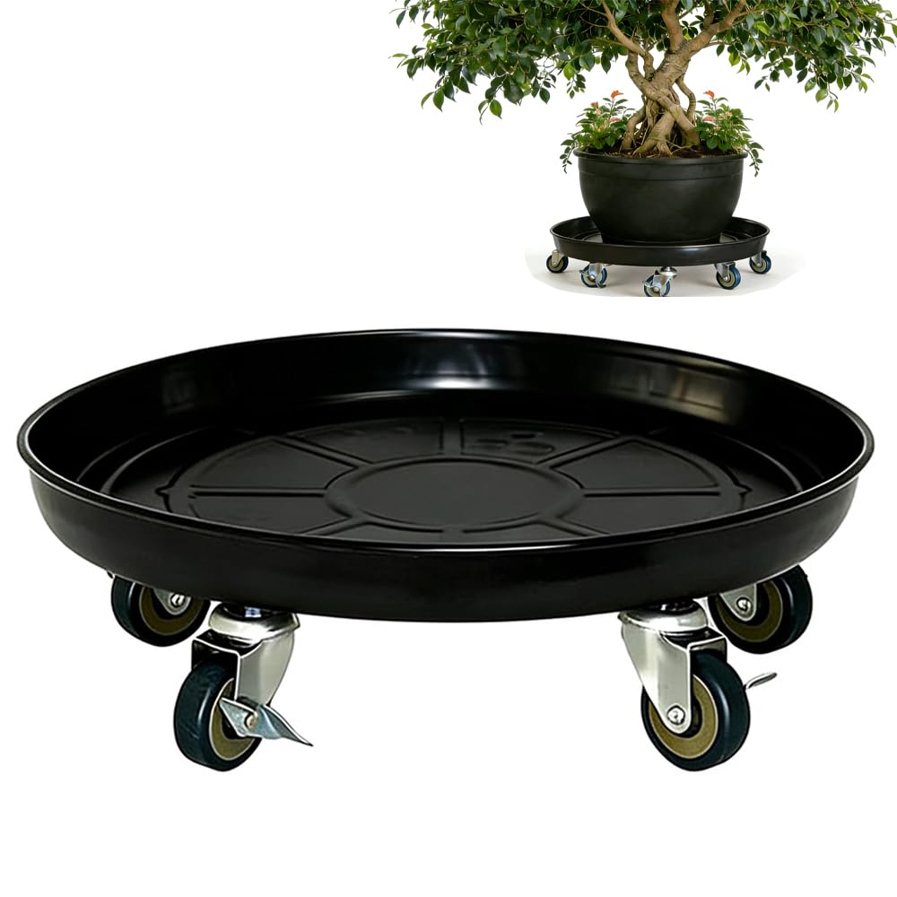 SIAMO 18" Heavy Duty Plant Caddy (470lbs Capacity)-Lockable Non-Scratch Swivel Casters Rolling Plant Stand Dolly Saucer for Large Ceramic Planters & Heavy Trees Indoor & Outdoor,Black,1-Pack