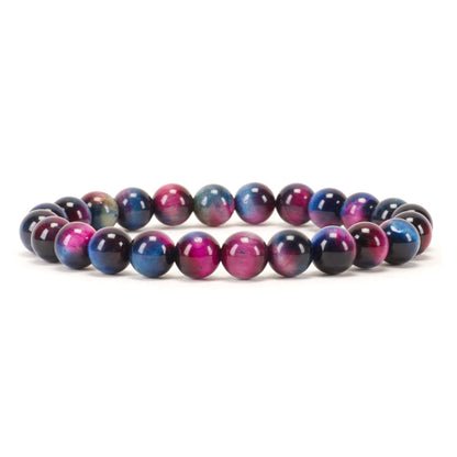 Cherry Tree Collection Pink and Blue Tiger's Eye Beaded Bracelet – Genuine 8mm Gemstone Stretch Bracelet for Men & Women – Handmade Crystal Bracelet - (Pink and Blue Tiger's Eye - M)