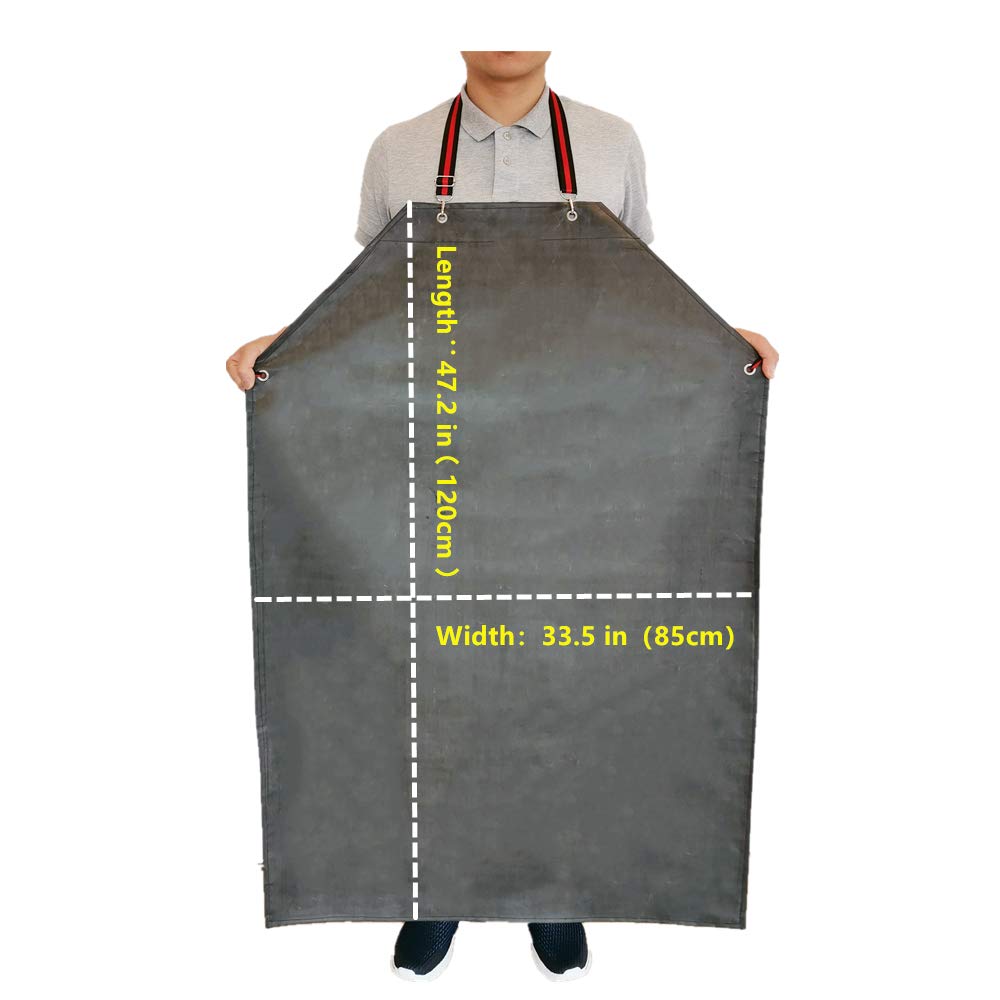 TonLing Thick Rubber Apron, 47.2 x 33.5 Inch Waterproof, Long Chemical Resistant, Adjustable for Dishwashing, Cleaning Fish, Gardening, Lab Work, Butcher and Dog Grooming, Grey