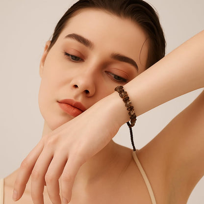NJCRAFT Natural Smoky Quartz Chips Bracelet for Women | Smoky Quartz Gemstone Chip Adjustable Braided Bracelet (Approx. 6 Carat) | Handmade Slider Rope Bracelet 6+4 Inch | Minimalist Jewelry Gift