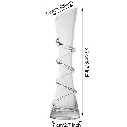 VANTOBEST Hand-Made Blown Art Bud Glass Vase, Clear Glass, Oblong Shape, Modern Style, Thread Pattern, Stemless, Perfect for Home Decorations