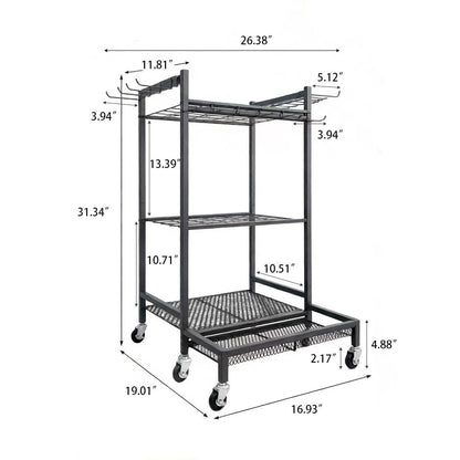 Garden Tool Organizer Rack with Wheels Up to 30-35 Tools, Heavy-Duty Steel Yard Tool Organizer for Garage Storage with 11 Hooks, Broom Holder & Garden Tool Rack for Shed, Patio, Lawn, Outdoor, Black