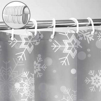 Sanzugh Grey Christmas Shower Curtain, Winter White Gray Silver Snowflake Fabric Shower Curtains Set for Bathroom Sparkly Xmas Snow Decoration with Hooks 72 X 72 inch Bath Decor